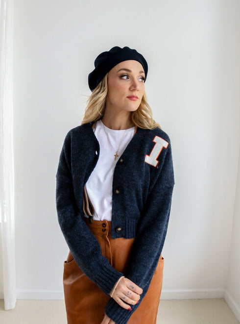 Illinois Chenille Patch Cropped Cardigan